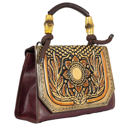 Design 1 Mandala Faux Leather Hand & Sling Bag with Beaded Rope Handle