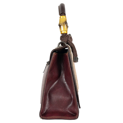 Design 1 Mandala Faux Leather Hand & Sling Bag with Beaded Rope Handle