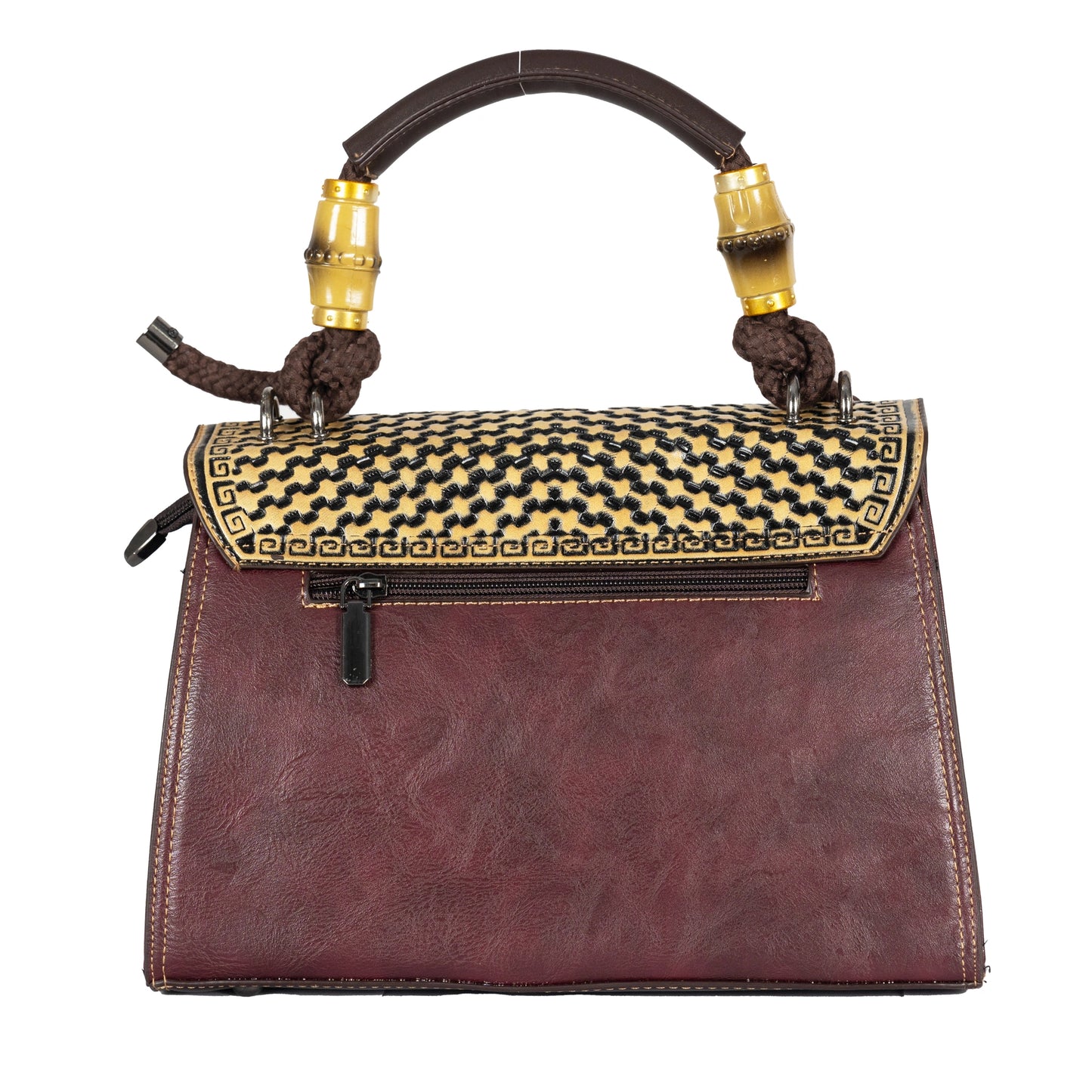 Design 1 Mandala Faux Leather Hand & Sling Bag with Beaded Rope Handle