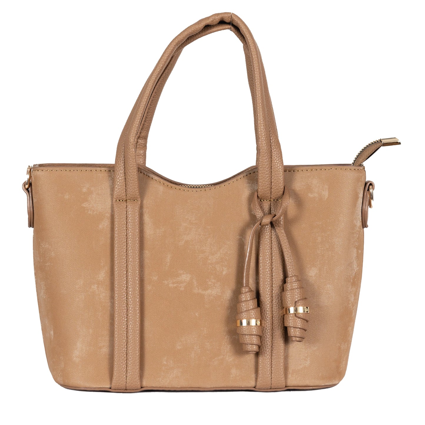 Design 4 Faux Velvet & Leather Dual-Use Bag with Tassel & Gold Accents