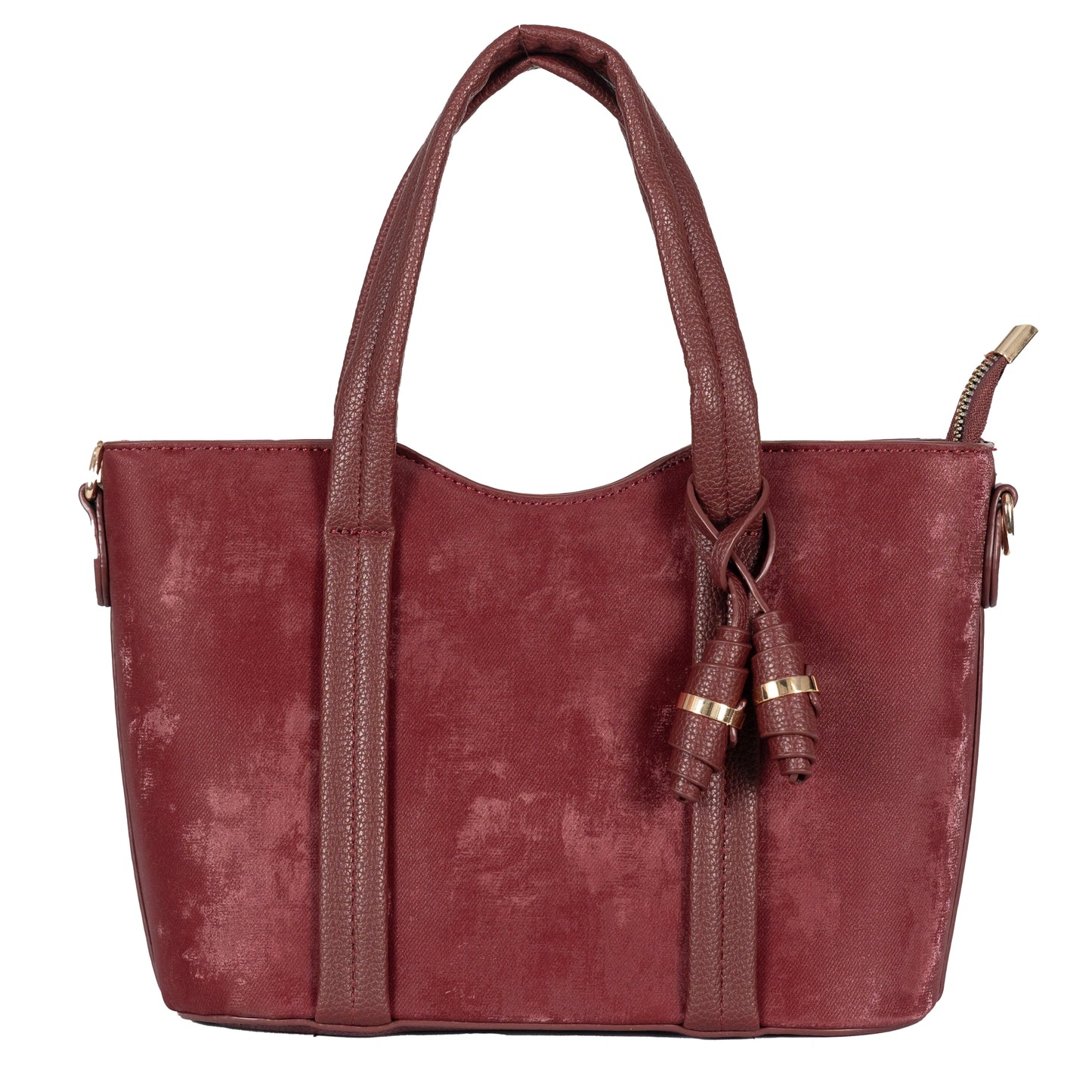 Design 4 Faux Velvet & Leather Dual-Use Bag with Tassel & Gold Accents