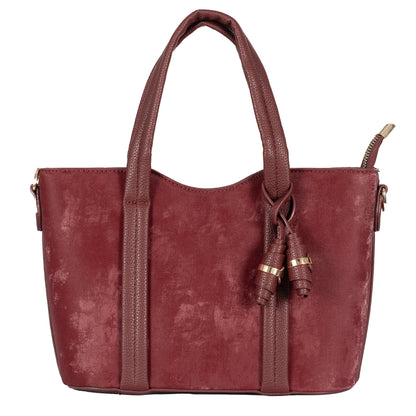 Design 4 Faux Velvet & Leather Dual-Use Bag with Tassel & Gold Accents
