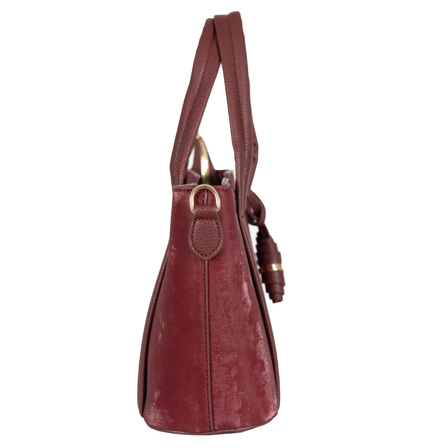 Design 4 Faux Velvet & Leather Dual-Use Bag with Tassel & Gold Accents