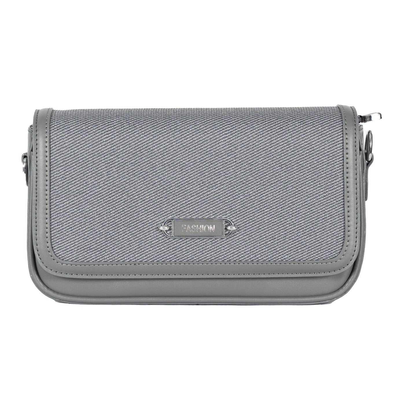 Design 15 Sleek Faux Leather Sling Bag with Textured Fabric & Silver Accents