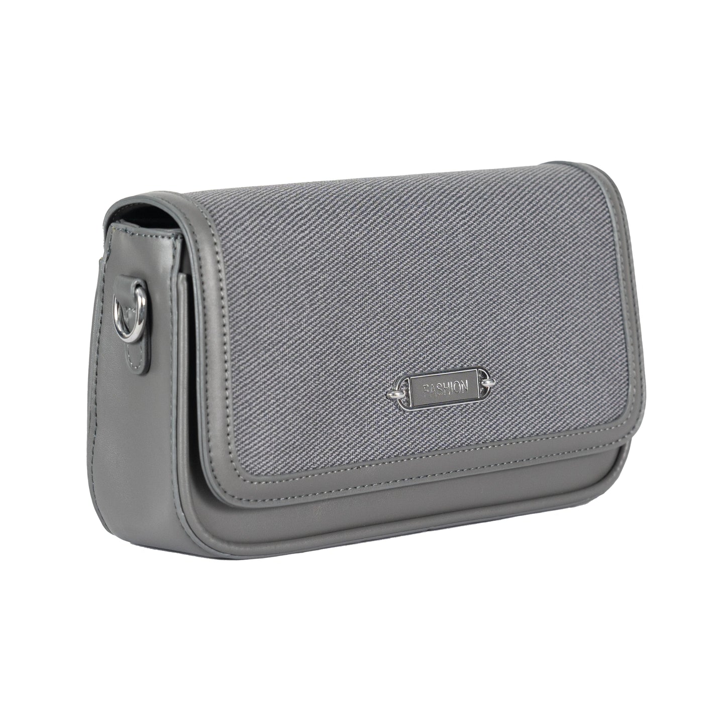 Design 15 Sleek Faux Leather Sling Bag with Textured Fabric & Silver Accents