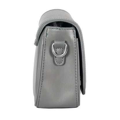 Design 15 Sleek Faux Leather Sling Bag with Textured Fabric & Silver Accents
