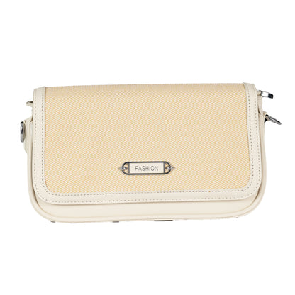 Design 15 Sleek Faux Leather Sling Bag with Textured Fabric & Silver Accents