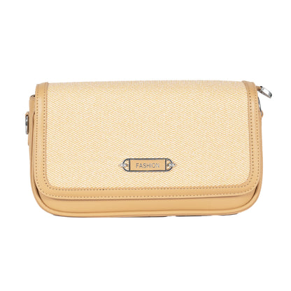 Design 15 Sleek Faux Leather Sling Bag with Textured Fabric & Silver Accents