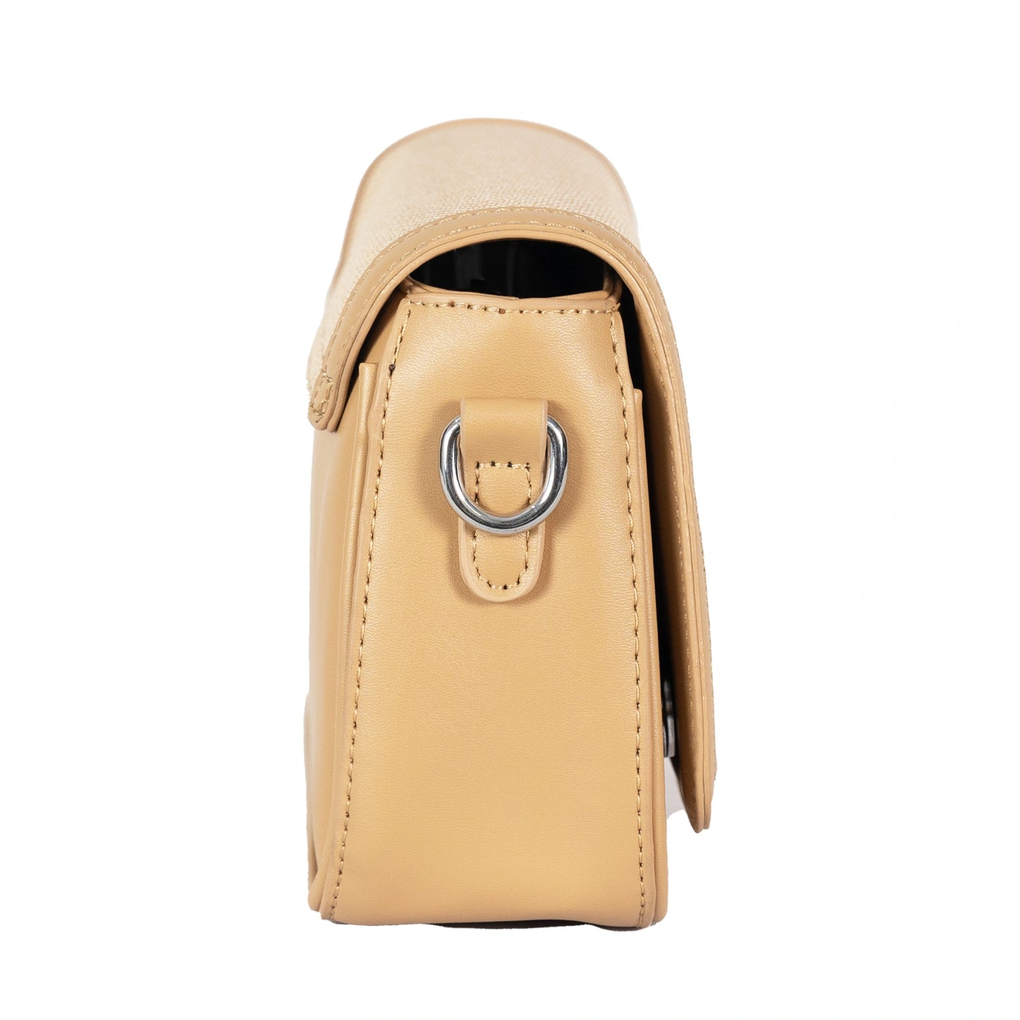 Design 15 Sleek Faux Leather Sling Bag with Textured Fabric & Silver Accents