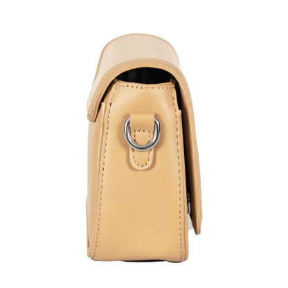 Design 15 Sleek Faux Leather Sling Bag with Textured Fabric & Silver Accents