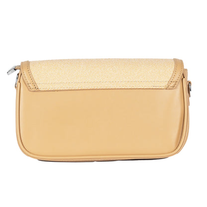 Design 15 Sleek Faux Leather Sling Bag with Textured Fabric & Silver Accents