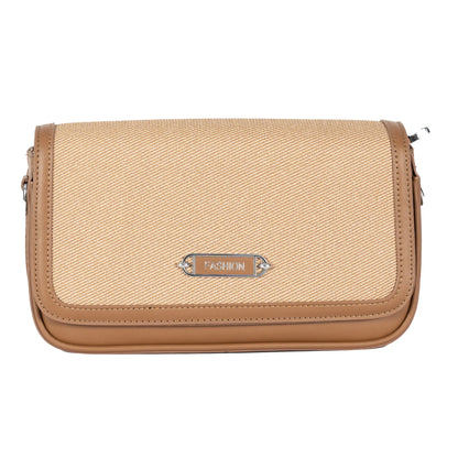 Design 15 Sleek Faux Leather Sling Bag with Textured Fabric & Silver Accents