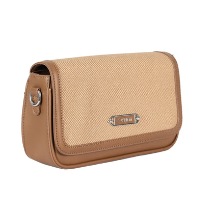Design 15 Sleek Faux Leather Sling Bag with Textured Fabric & Silver Accents