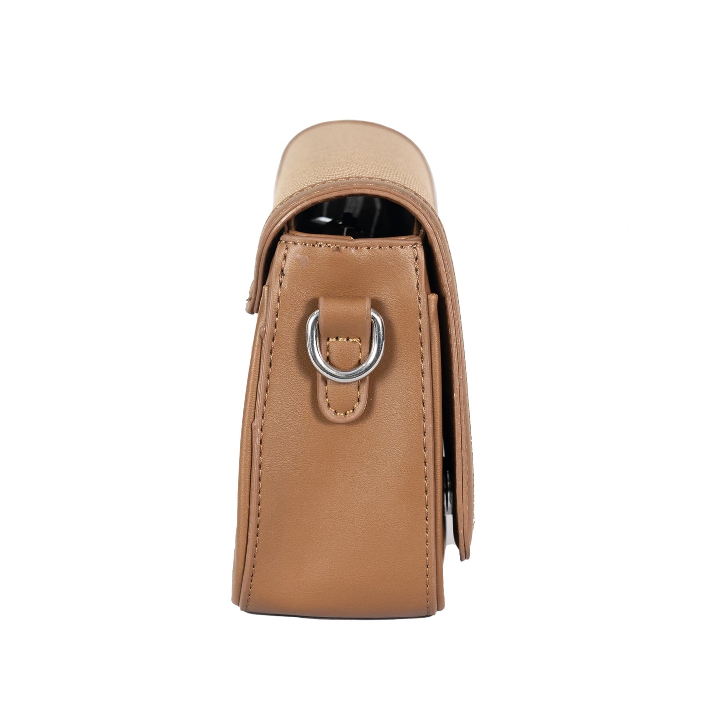 Design 15 Sleek Faux Leather Sling Bag with Textured Fabric & Silver Accents