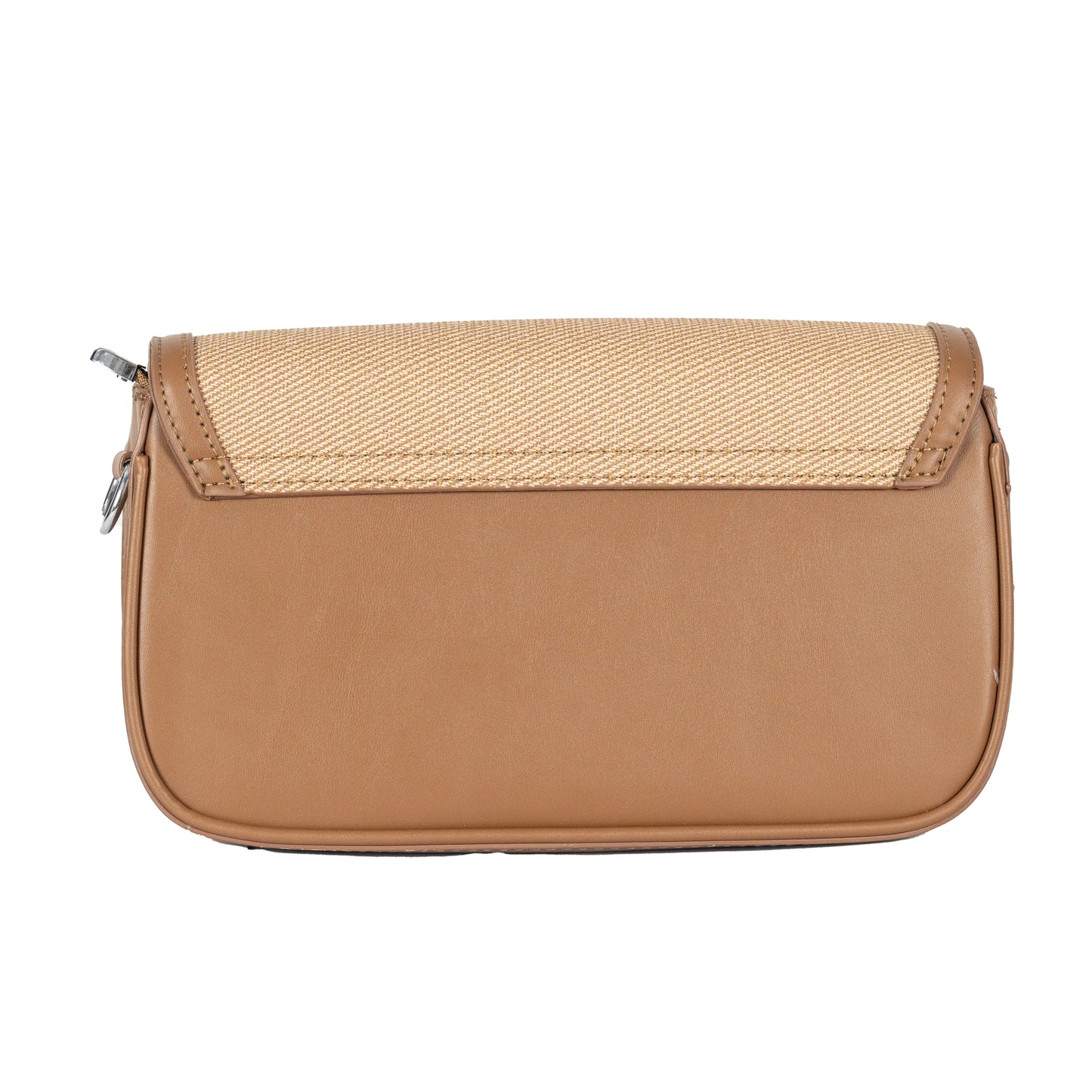 Design 15 Sleek Faux Leather Sling Bag with Textured Fabric & Silver Accents