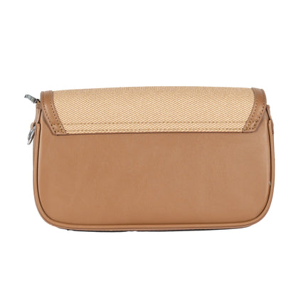 Design 15 Sleek Faux Leather Sling Bag with Textured Fabric & Silver Accents