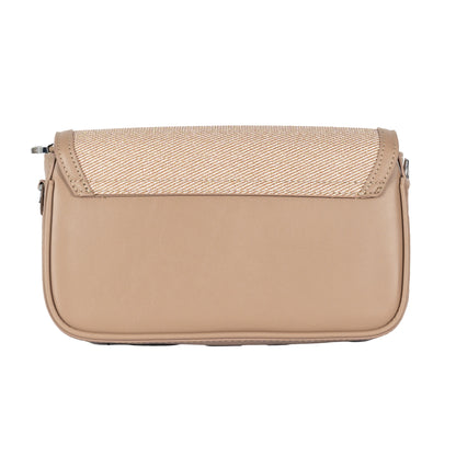Design 15 Sleek Faux Leather Sling Bag with Textured Fabric & Silver Accents