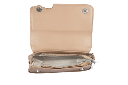 Design 15 Sleek Faux Leather Sling Bag with Textured Fabric & Silver Accents