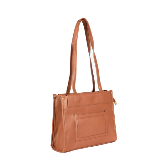 Design 12 Faux Leather Handbag with Front Pocket & Gold Accents