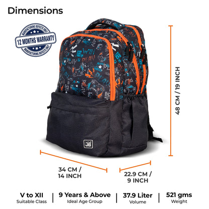 School Backpack 19"in | Age 9+ | Grade V To XII+ | 38L | Axiom