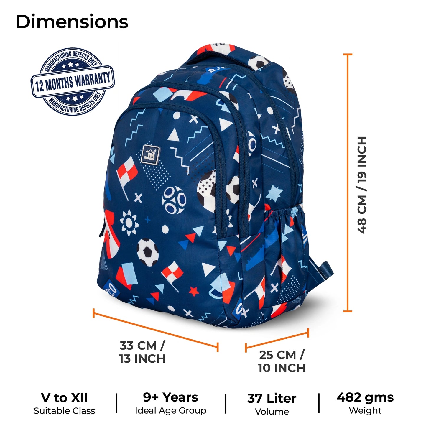 School Backpack 19"in | Age 9+ | Grade V To XII | 37L | Graffix