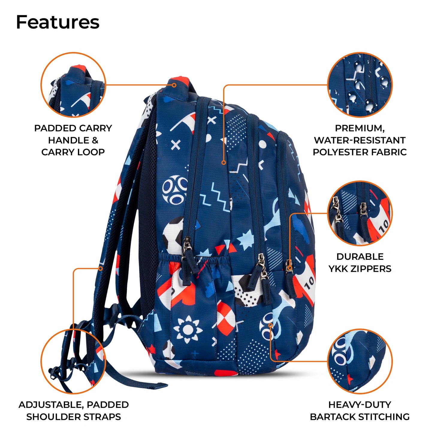 School Backpack 19"in | Age 9+ | Grade V To XII | 37L | Graffix