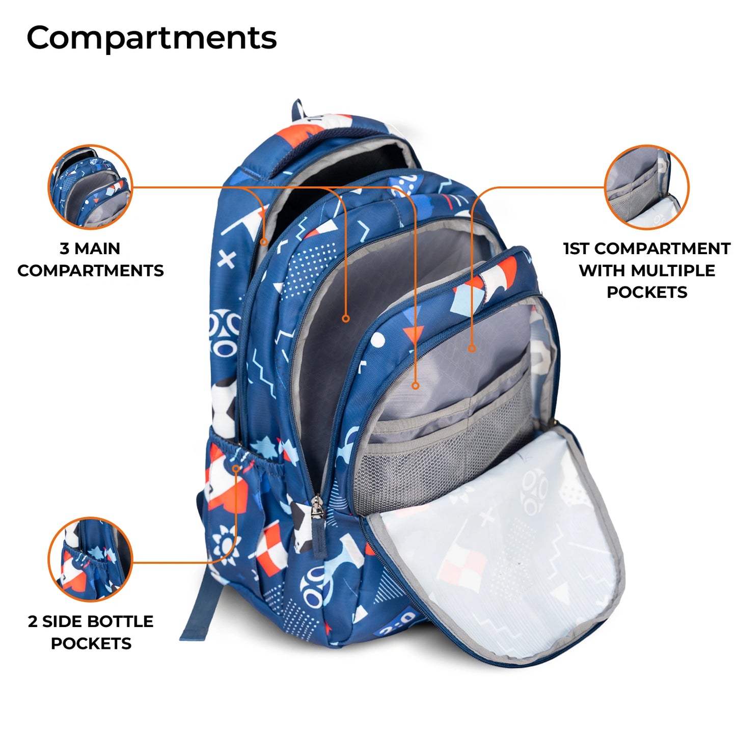 School Backpack 19"in | Age 9+ | Grade V To XII | 37L | Graffix
