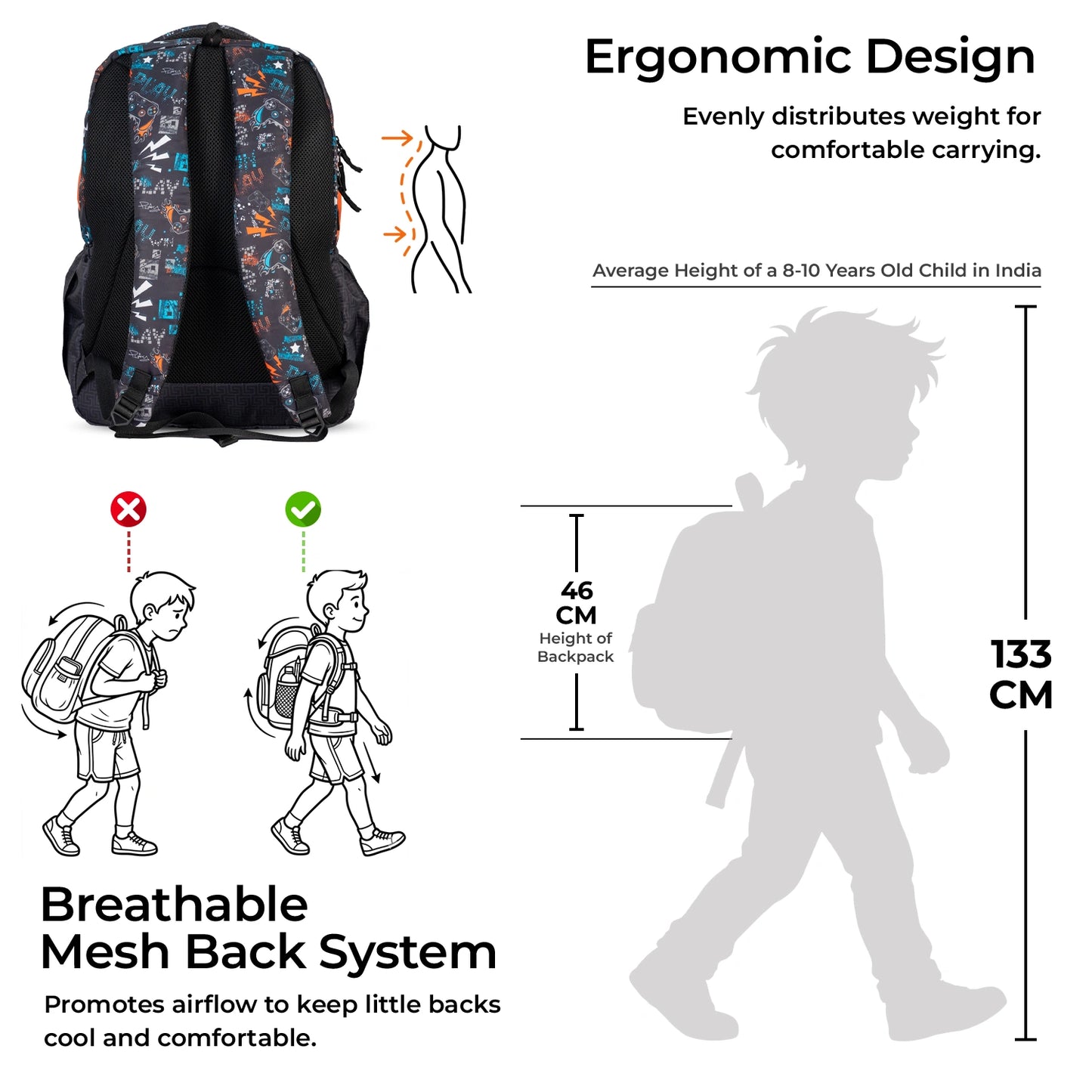 School Backpack 18"in | Age 8–11 | Grade III, IV, V, VI | 33.8L | Arbor