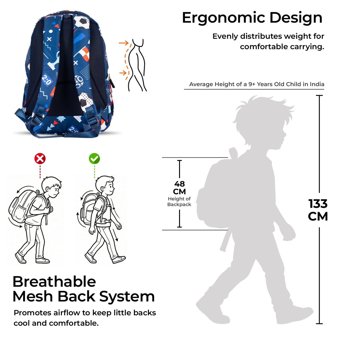 School Backpack 19"in | Age 9+ | Grade V To XII | 37L | Graffix