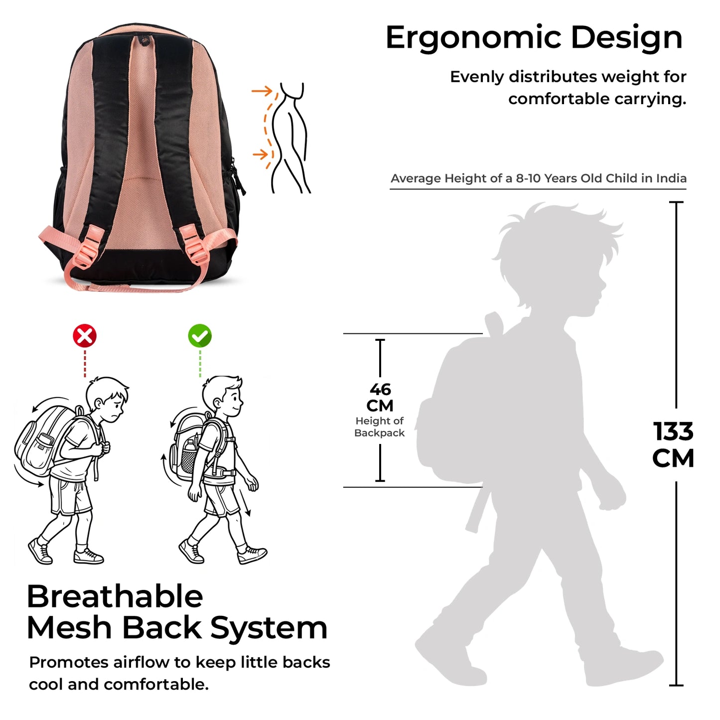 School Backpack 18"in | Age 8–11 | Grade III, IV, V,VI | 38L | Murex