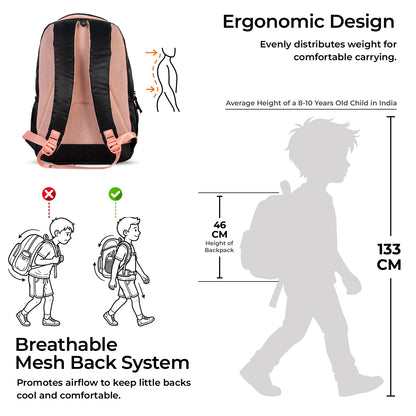 School Backpack 18"in | Age 8–11 | Grade III, IV, V,VI | 38L | Murex