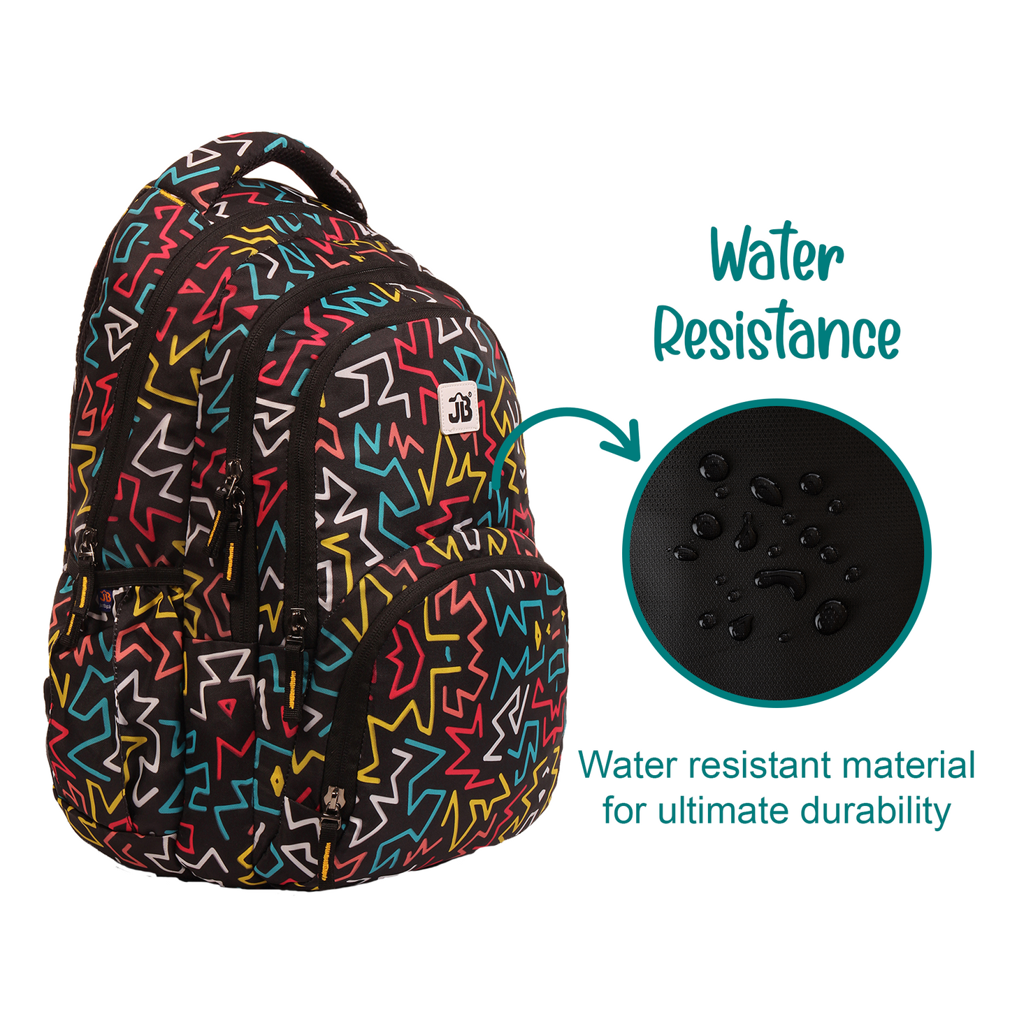 Abstract Printed School Backpack for Kids 7 to 9 Years - 17 Inch (Black)