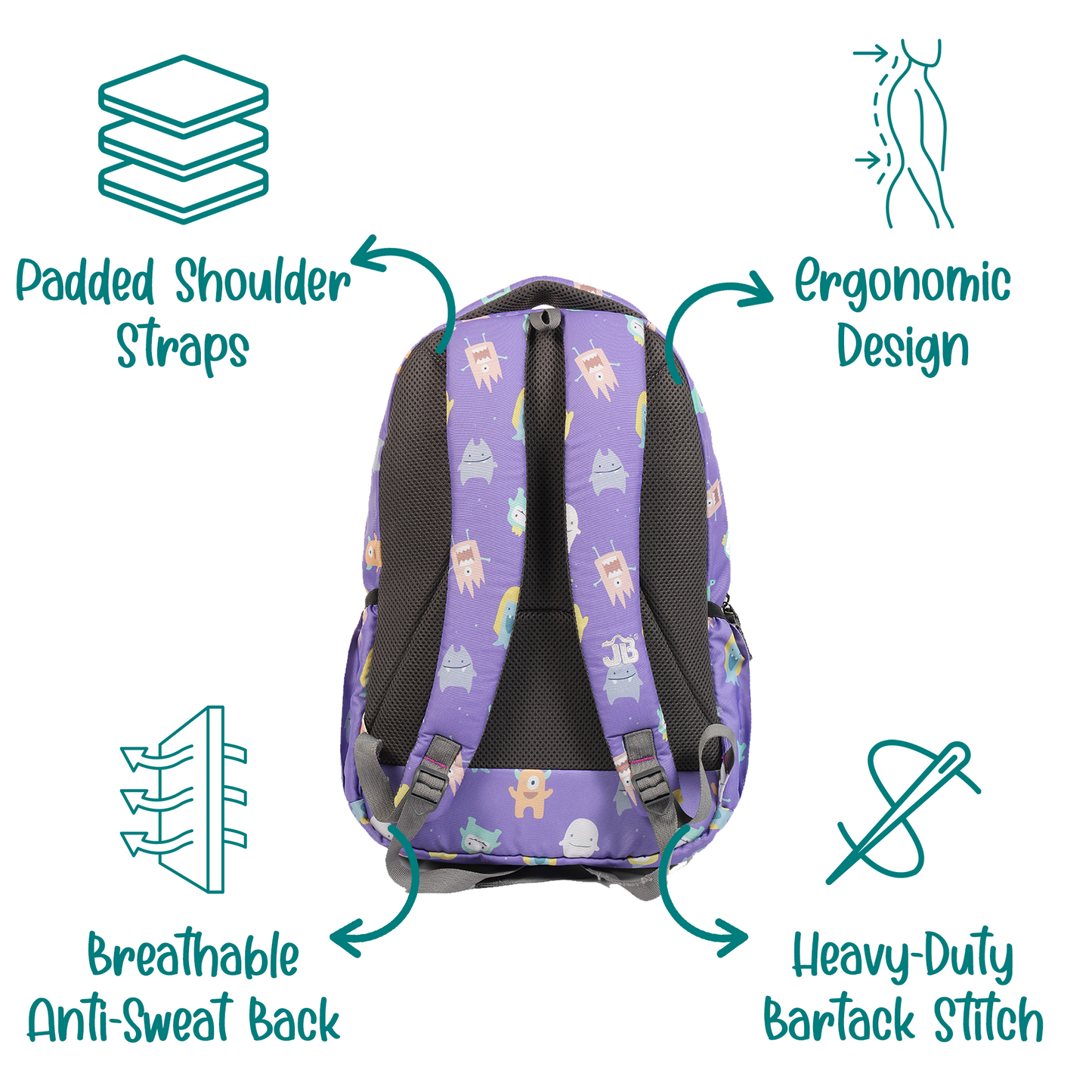 Alien Ambler School Backpack for Kids 7 to 9 Years - 17 Inch (Purple)