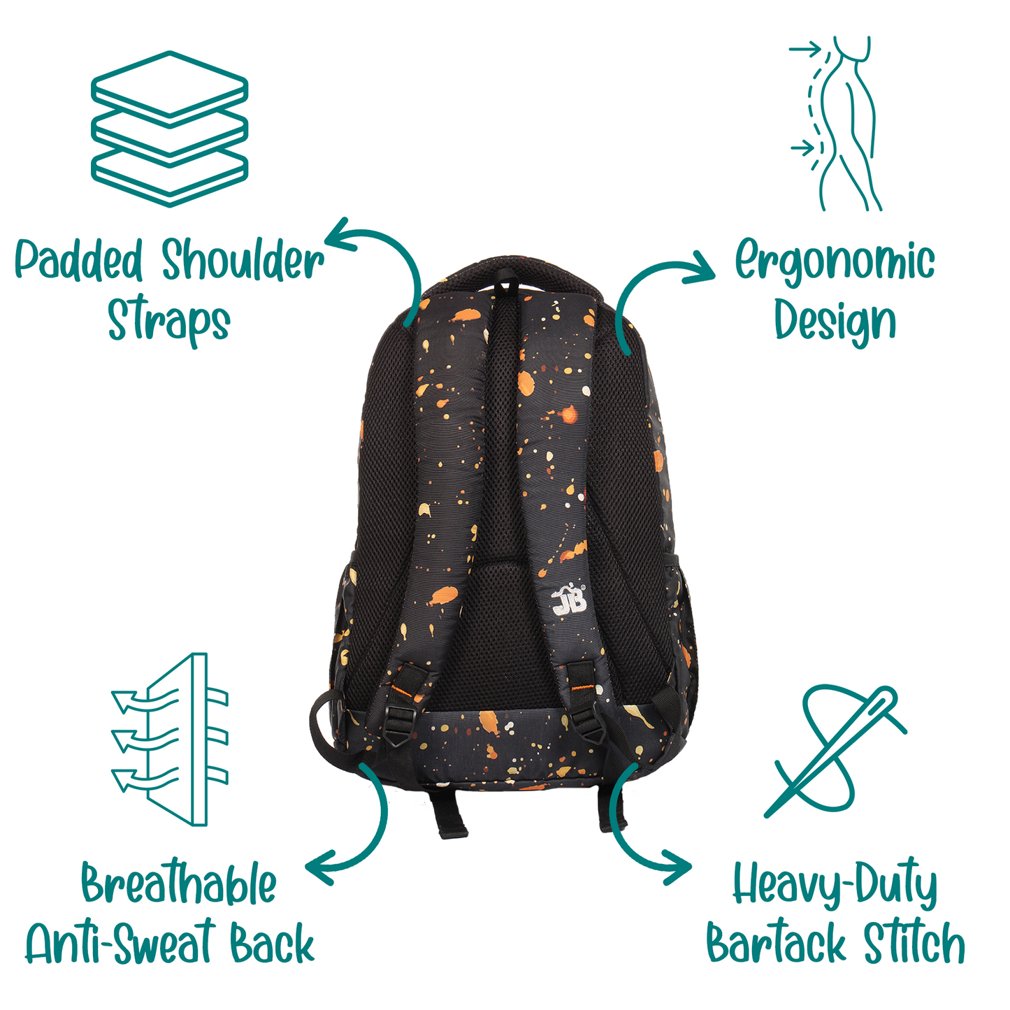 Colour Splash School Backpack for Kids 7 to 9 Years - 17 Inch (Black-Orange)