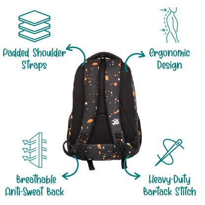 Colour Splash School Backpack for Kids 7 to 9 Years - 17 Inch (Black-Orange)
