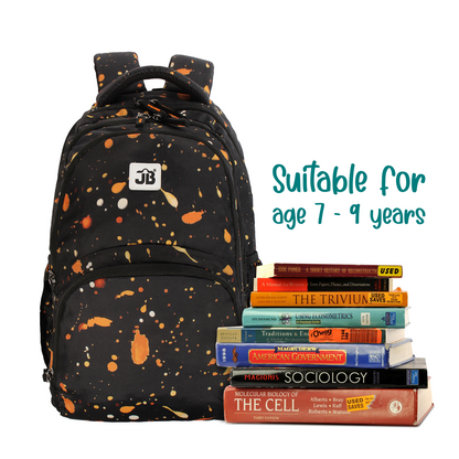 Colour Splash School Backpack for Kids 7 to 9 Years - 17 Inch (Black-Orange)