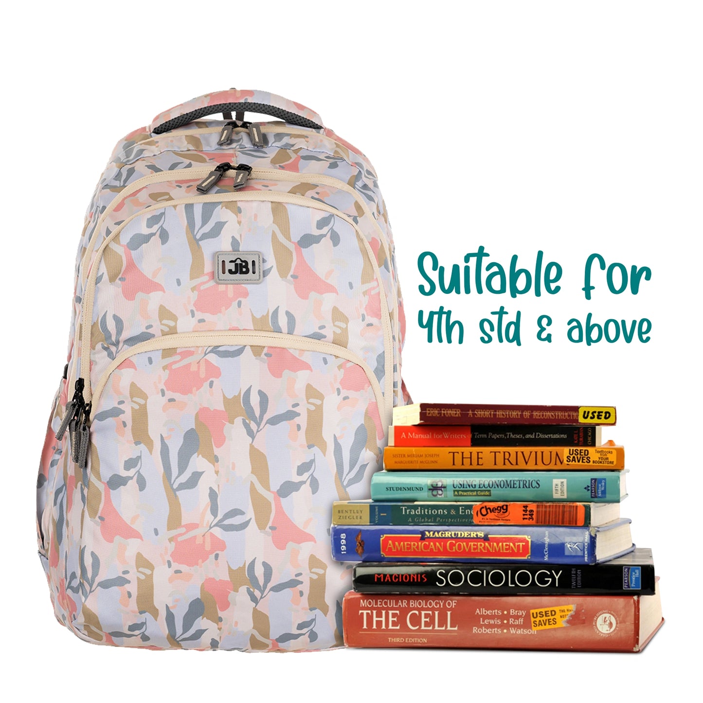 JB Printed (19inch)(47cm) Backpack(4zip) – Stylish & Spacious for School & College