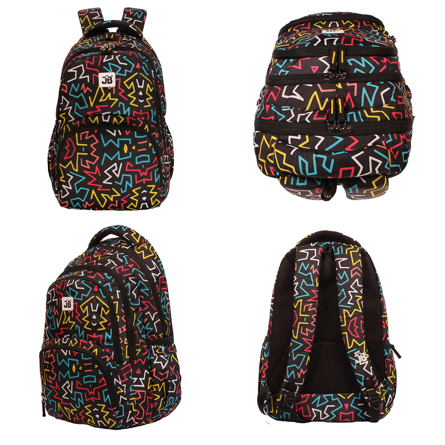 Abstract Printed School Backpack for Kids 7 to 9 Years - 17 Inch (Black)