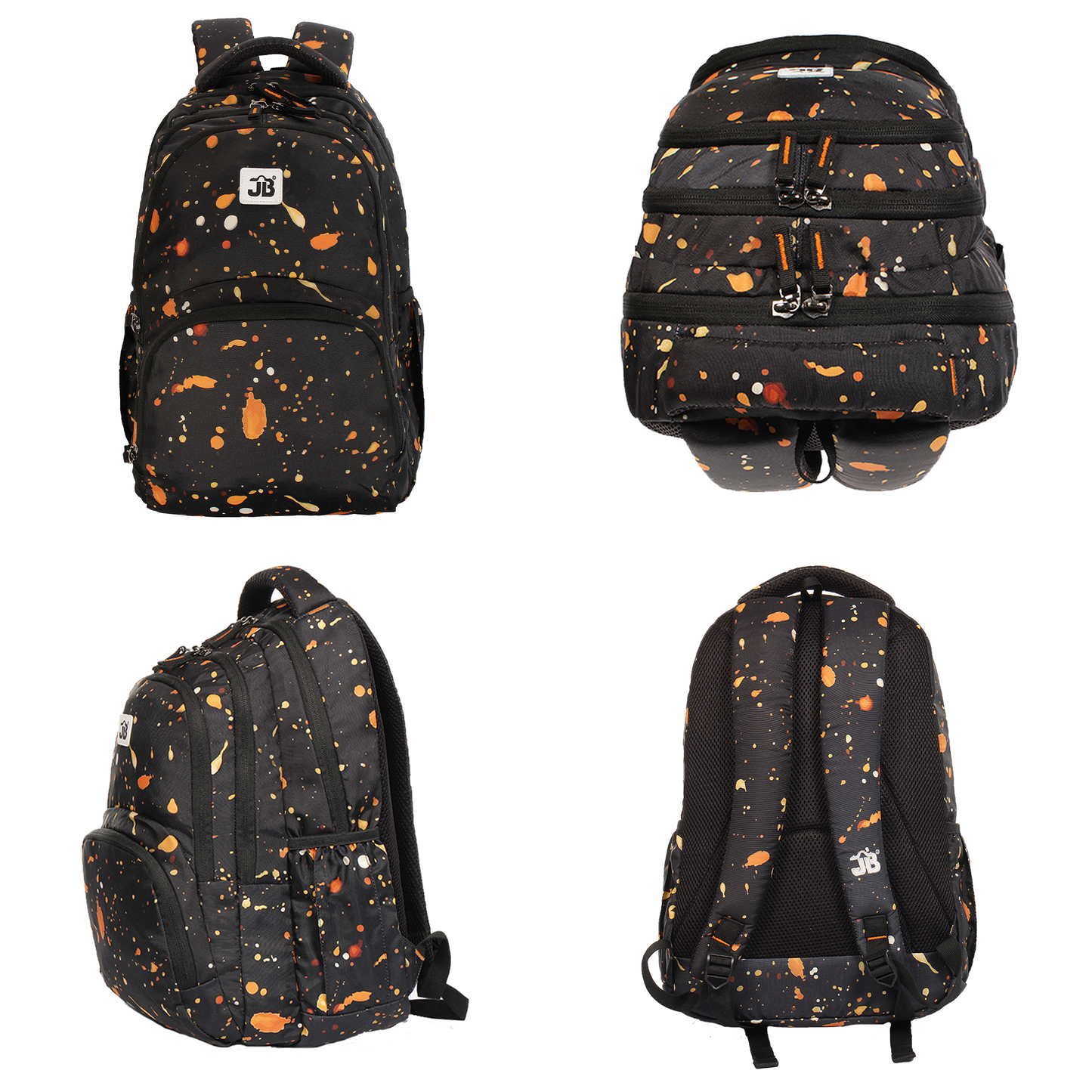 Colour Splash School Backpack for Kids 7 to 9 Years - 17 Inch (Black-Orange)