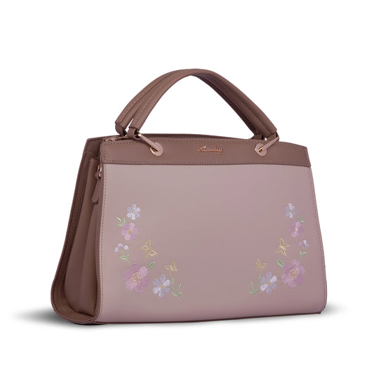 Aimeely Floral Embroidered Structured Handbag with Detachable Sling