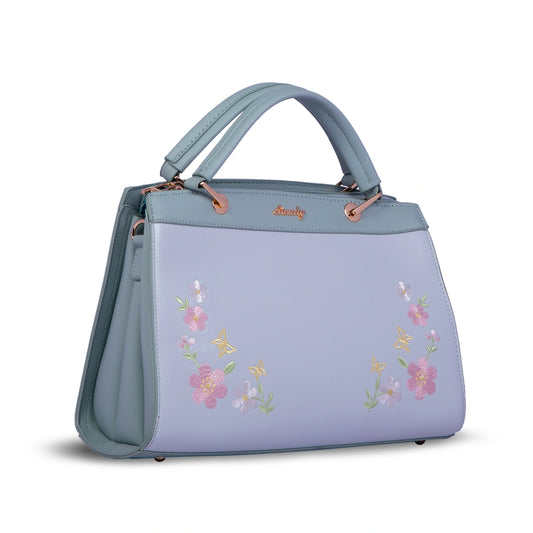 Aimeely Floral Embroidered Structured Handbag with Detachable Sling