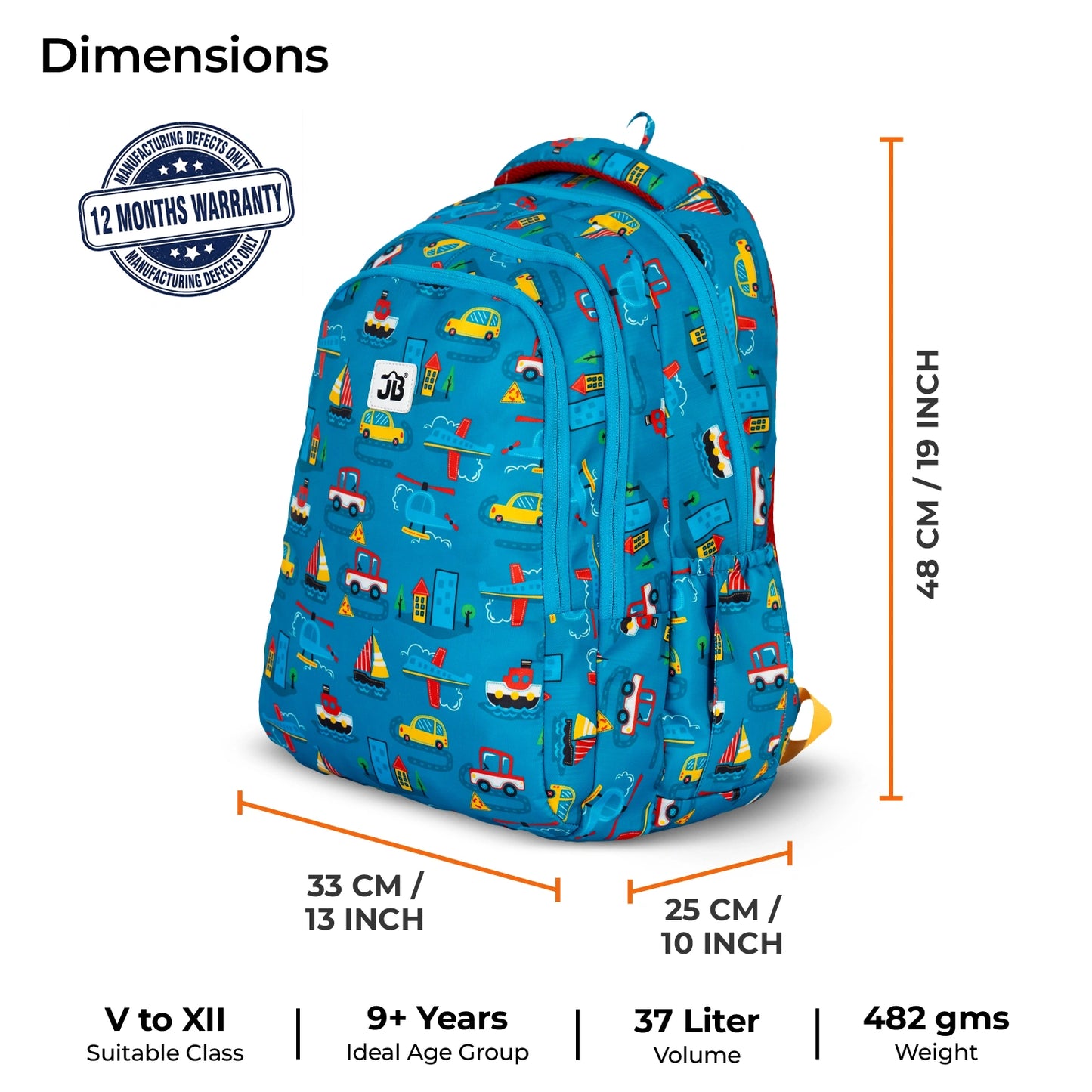 School Backpack 19"in | Age 9+ | Grade V To XII | 37L | Graffix