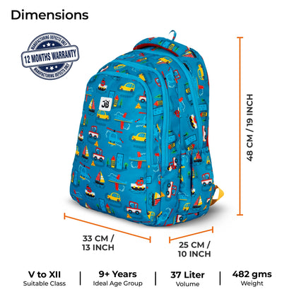 School Backpack 19"in | Age 9+ | Grade V To XII | 37L | Graffix