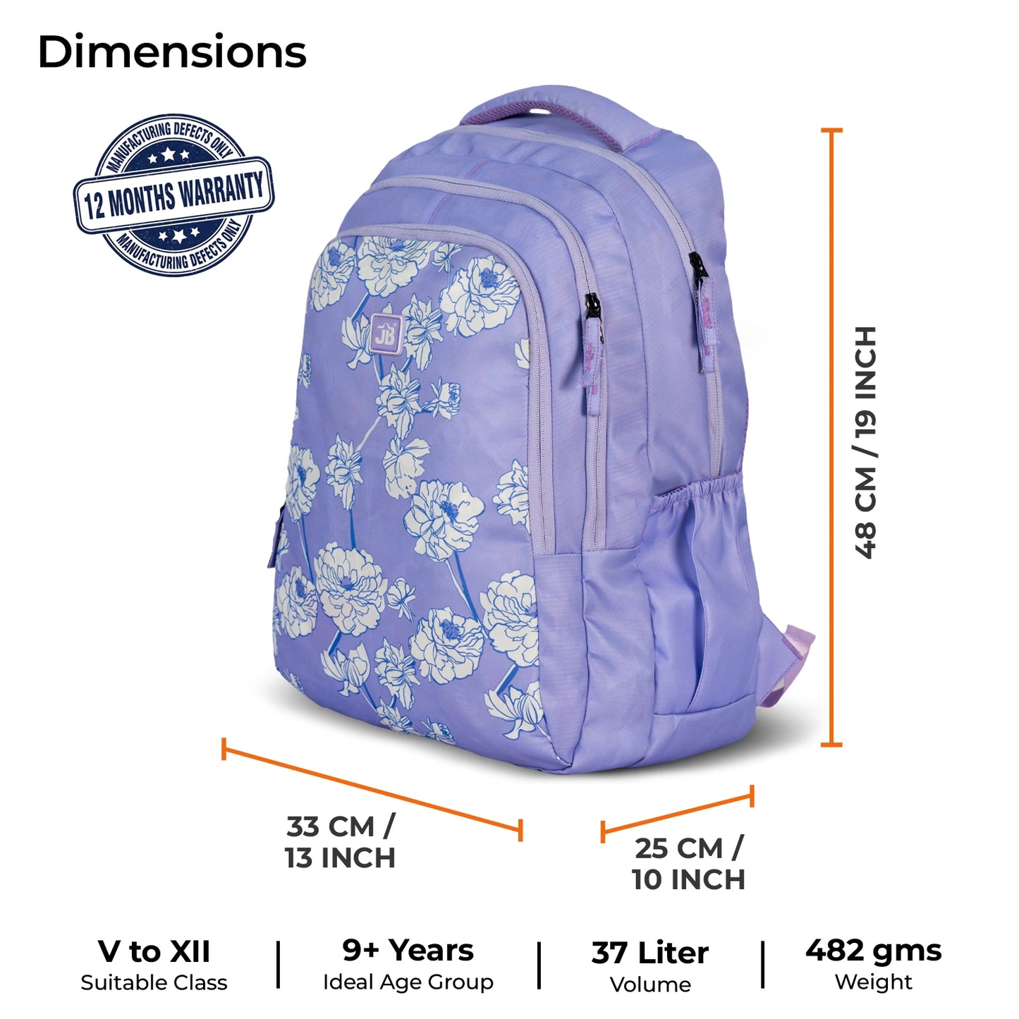 School Backpack 19"in | Age 9+ | Grade V To XII | 37L | Graffix