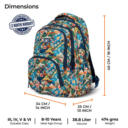 School Backpack 18"in | Age 8–11 | Grade III, IV, V,VI | 38L | Murex
