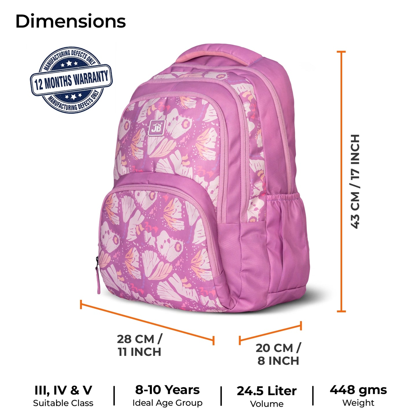 School Backpack 17"in | Age 8–10 | Grade III, IV, V | 25L | Mosaic