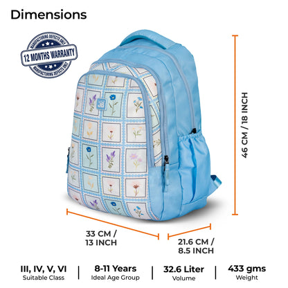 School Backpack 18"in | Age 8–11 | Grade III, IV, V, VI | 32.6L | Scribbles