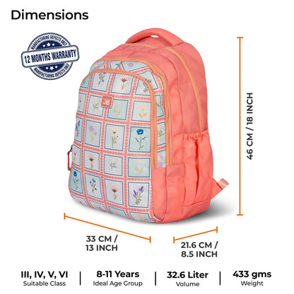 School Backpack 18"in | Age 8–11 | Grade III, IV, V, VI | 32.6L | Scribbles