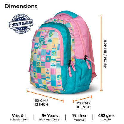 School Backpack 19"in | Age 9+ | Grade V To XII | 37L | Graffix