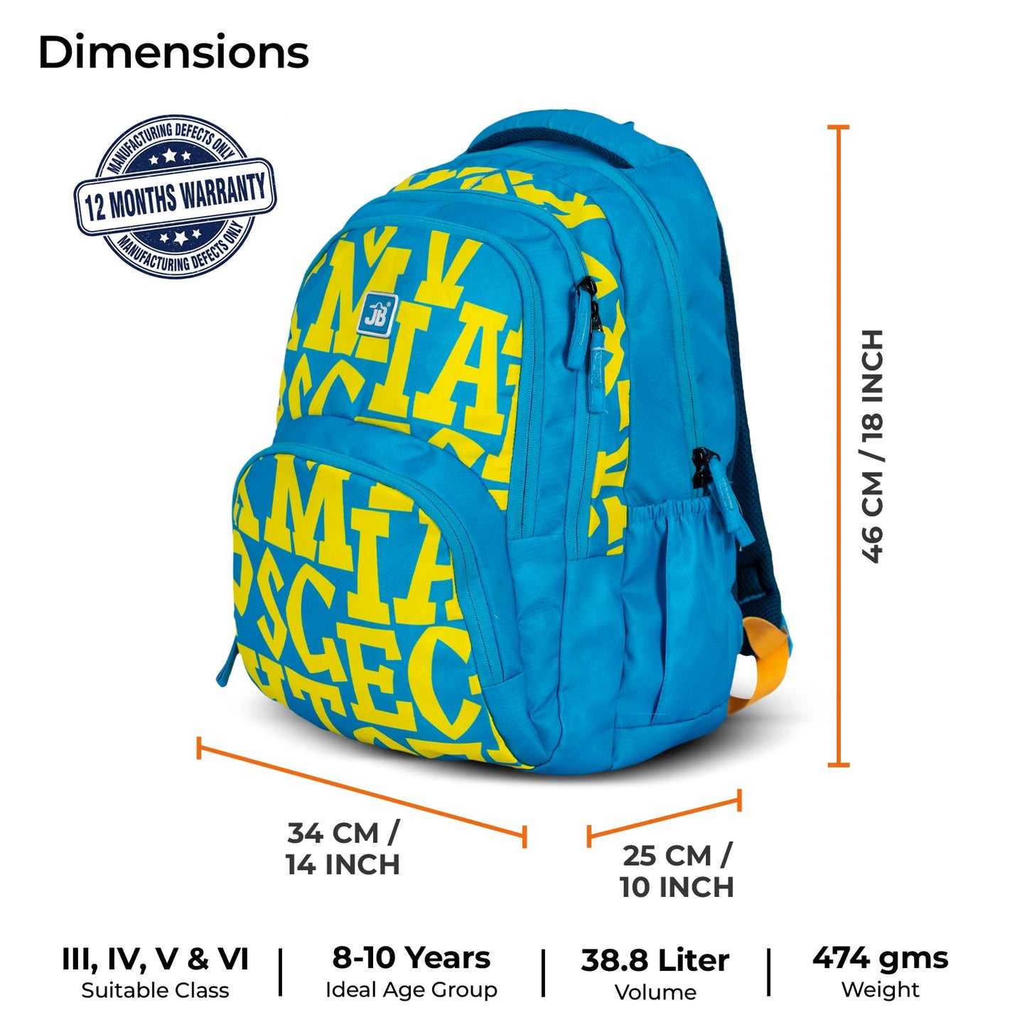 School Backpack 18"in | Age 8–11 | Grade III, IV, V,VI | 38L | Murex